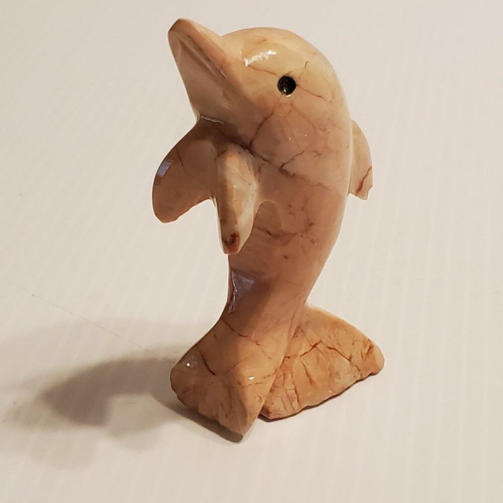 Vintage Hand Carved Pink Marble Dolphin 4" tall